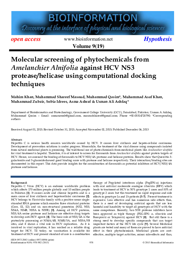 (PDF) Molecular screening of phytochemicals from Amelanchier Alnifolia ...