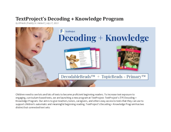 (PDF) TextProject’s Decoding + Knowledge Program