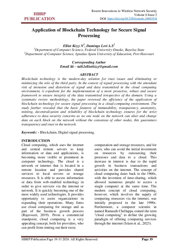 (PDF) Application of Blockchain Technology for Secure Signal Processing