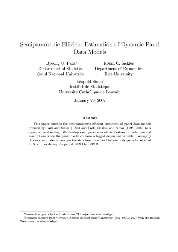 (PDF) Semi parametric efficient estimation of dynamic panel data models