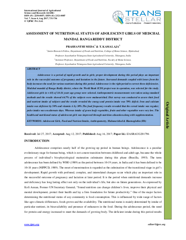 (PDF) Assessment of Nutritional Status of Adolescents Versus Eating ...