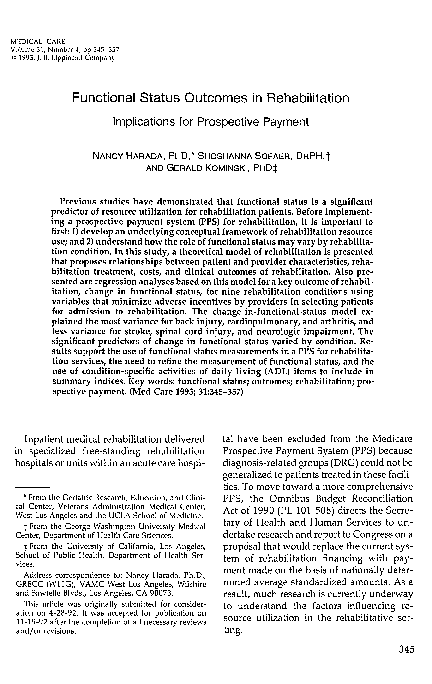(PDF) Functional Status Outcomes in Rehabilitation