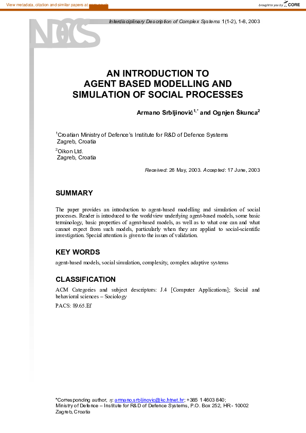 (PDF) An Introduction to Agent Based Modelling and Simulation of Social ...