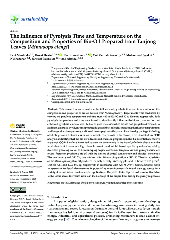(PDF) The Influence of Pyrolysis Time and Temperature on the ...