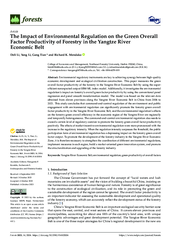 (PDF) The Impact of Environmental Regulation on the Green Overall ...