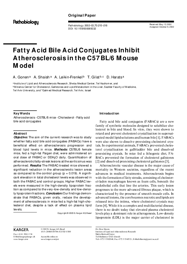 (PDF) Fatty Acid Bile Acid Conjugates Inhibit Atherosclerosis in the ...