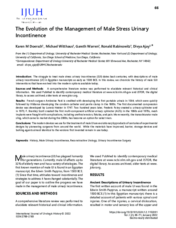 (PDF) The Evolution of Management of Male Stress Urinary Incontinence