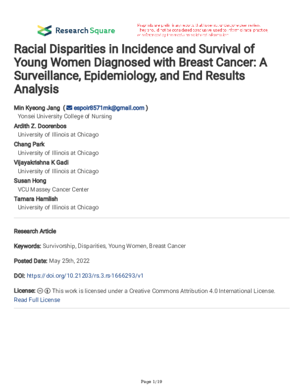 (PDF) Racial Disparities in Incidence and Survival of Young Women ...