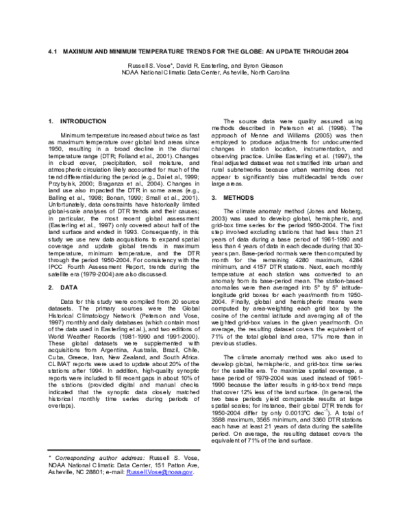 (PDF) Maximum and Minimum Temperature Trends for the Globe