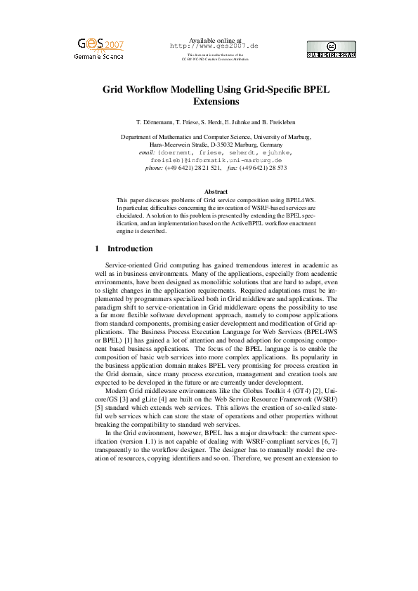 (PDF) Grid workflow modelling using grid-specific BPEL extensions