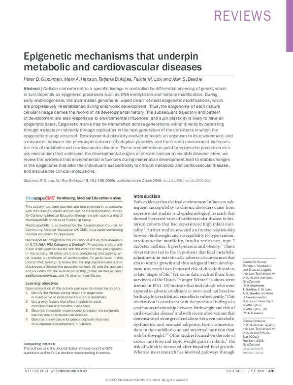 (PDF) Epigenetic mechanisms that underpin metabolic and cardiovascular ...