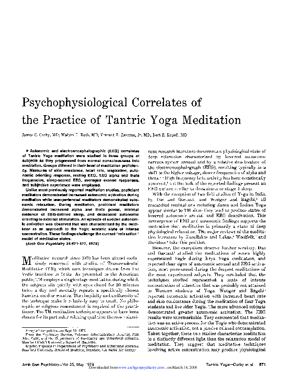(PDF) Psychophysiological Correlates of the Practice of Tantric Yoga ...