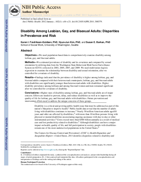 (PDF) Disability Among Lesbian, Gay, and Bisexual Adults: Disparities ...