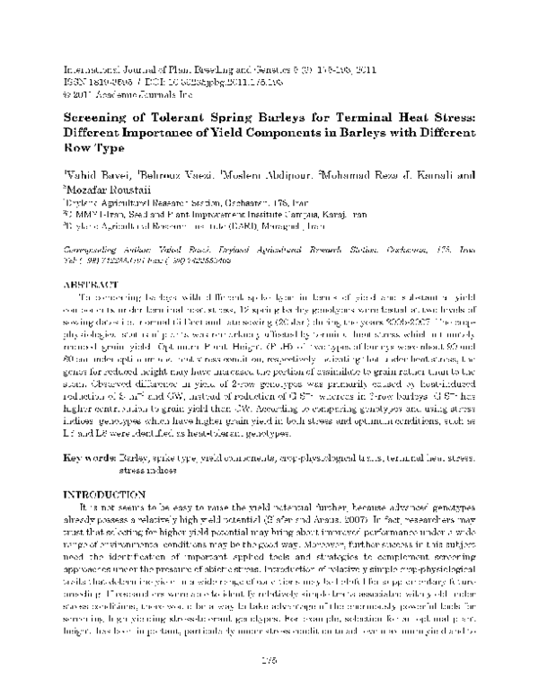 (PDF) Screening of Tolerant Spring Barleys for Terminal Heat Stress ...