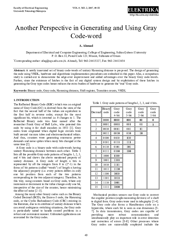 (PDF) Another perspective in generating and using gray code word