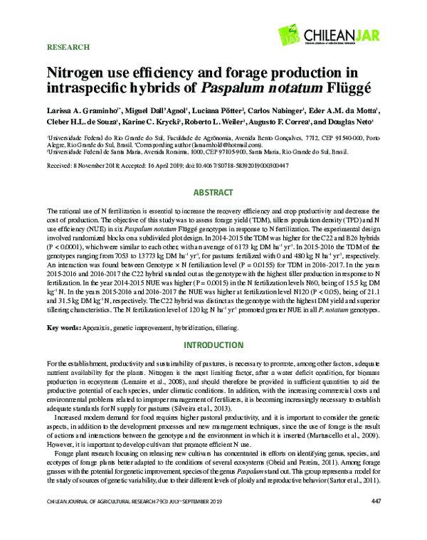 (PDF) Nitrogen use efficiency and forage production in intraspecific ...