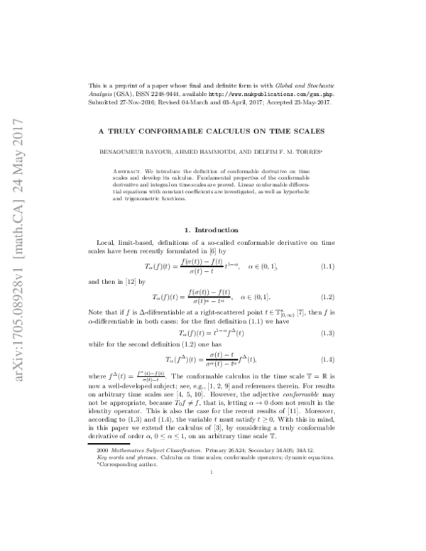 (PDF) A Truly Conformable Calculus on Time Scales