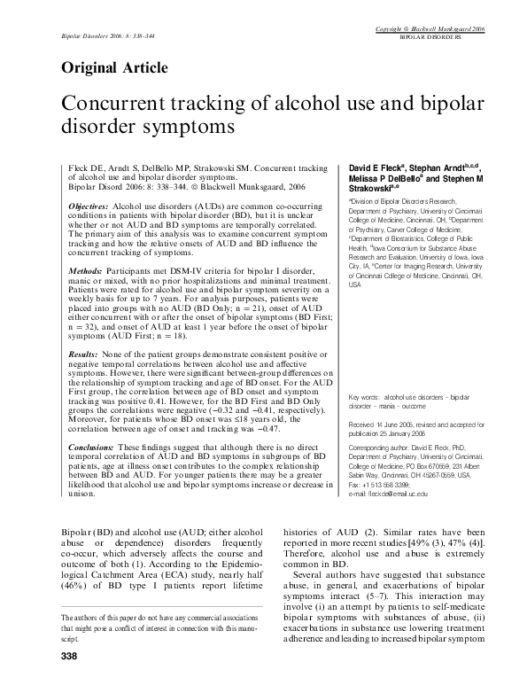 (PDF) Concurrent tracking of alcohol use and bipolar disorder symptoms