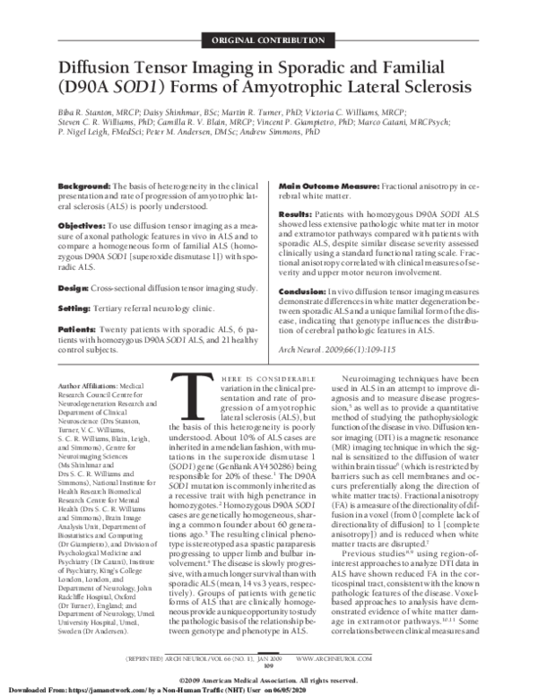 (PDF) Diffusion Tensor Imaging in Sporadic and Familial (D90A SOD1 ...