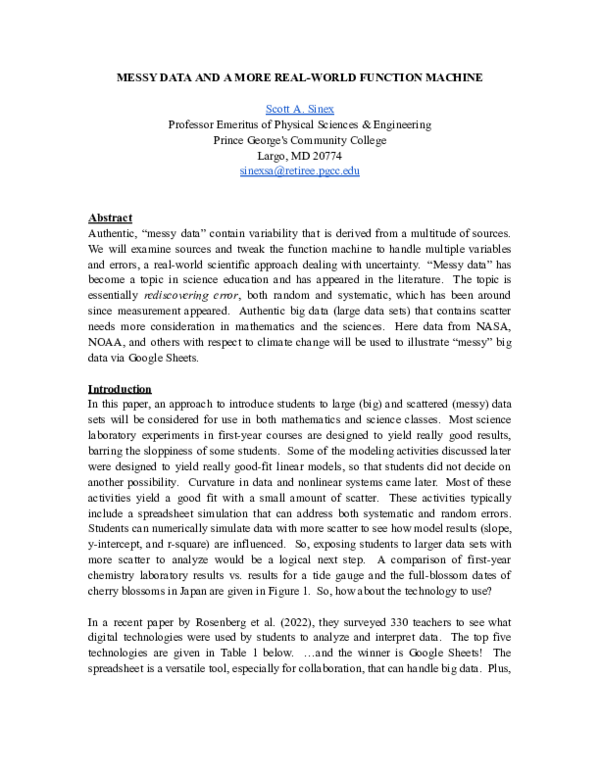 (PDF) Messy Data and a More Real-World Function Machine