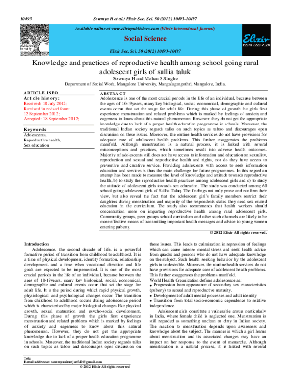(PDF) Knowledge and practices of reproductive health among school going ...