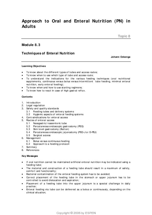 (PDF) Approach to Oral and Enteral Nutrition (PN) in Adults