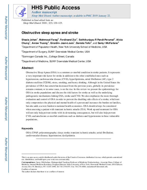 (PDF) Obstructive sleep apnea and stroke