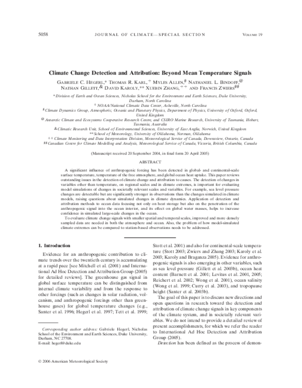 (PDF) Climate Change Detection and Attribution: Beyond Mean Temperature ...