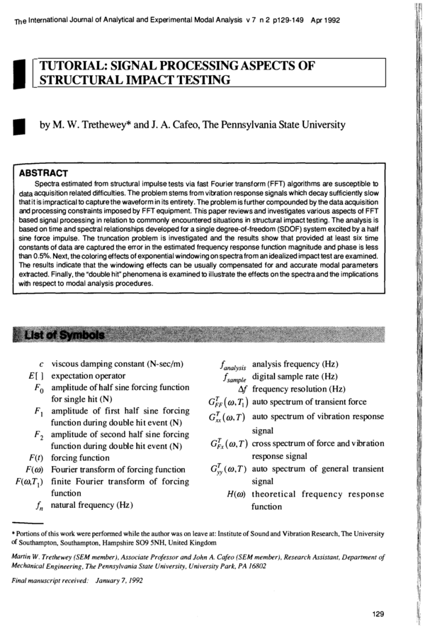 (PDF) Tutorial. Signal processing aspects of structural impact testing
