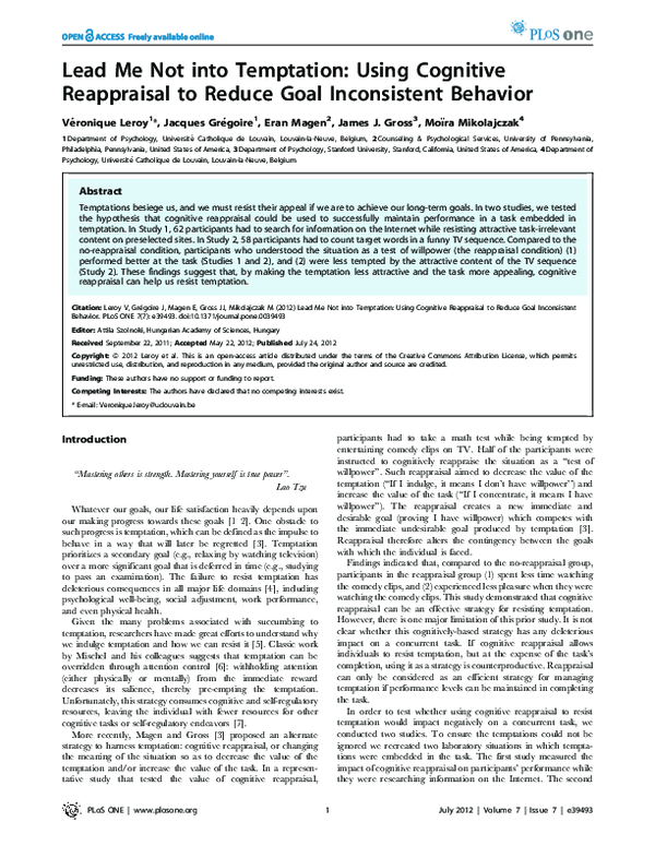 (PDF) Lead Me Not into Temptation: Using Cognitive Reappraisal to ...