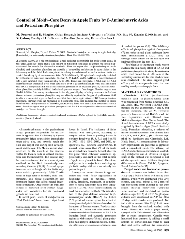 (PDF) Control of Moldy-Core Decay in Apple Fruits by β-Aminobutyric ...