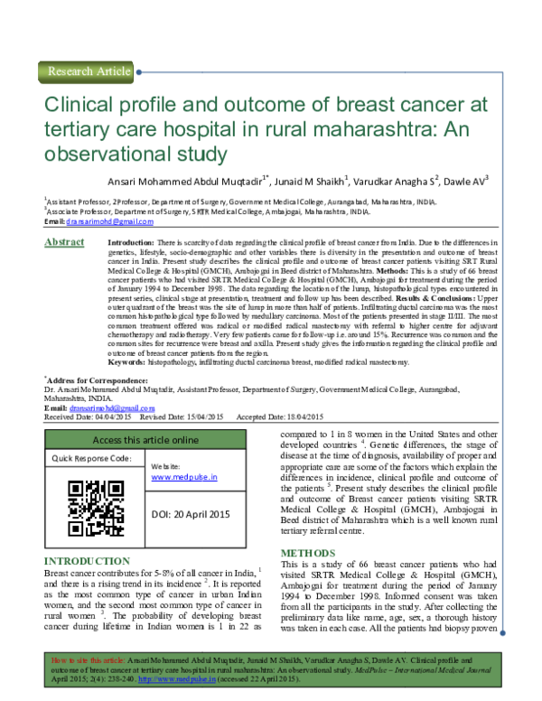 (PDF) Clinical profile and outcome of breast cancer at tertiary care ...