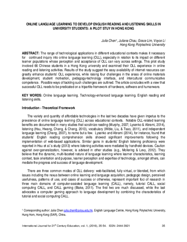 (PDF) Online Language Learning to Develop English Reading and Listening ...