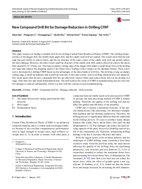 (PDF) New Compound Drill Bit for Damage Reduction in Drilling CFRP