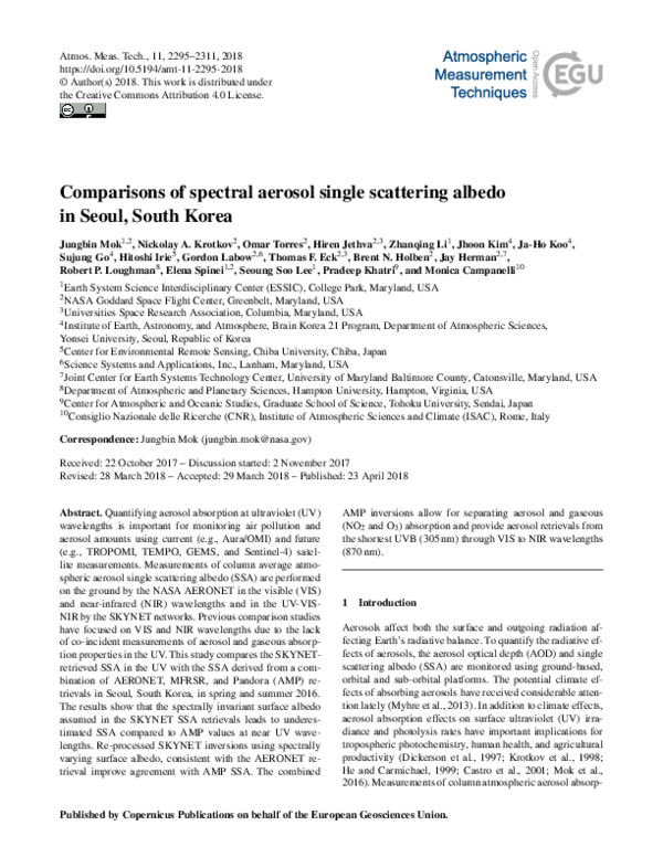 (PDF) Comparisons of spectral aerosol single scattering albedo in Seoul ...