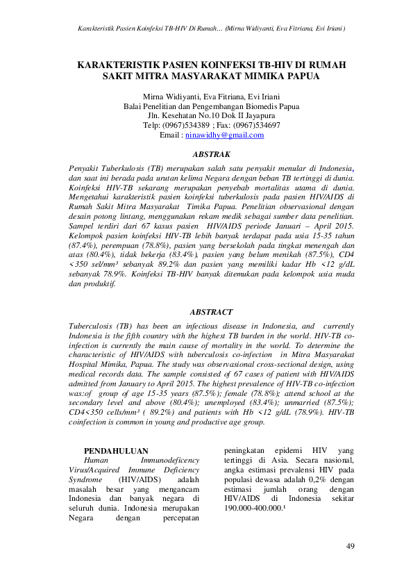 (PDF) Karakteristik Pasien Koinfeksi TB-Hiv DI Rumah Sakit Mitra ...