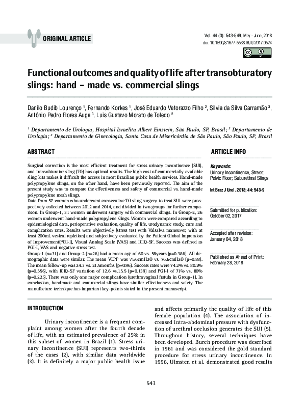 (PDF) Functional outcomes and quality of life after transobturatory ...