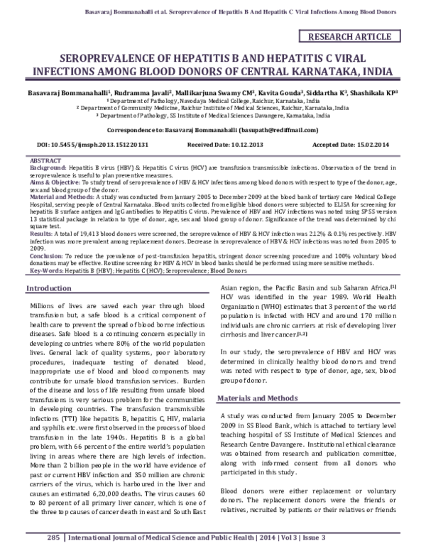 (PDF) Seroprevalence of hepatitis B and hepatitis C viral infections ...