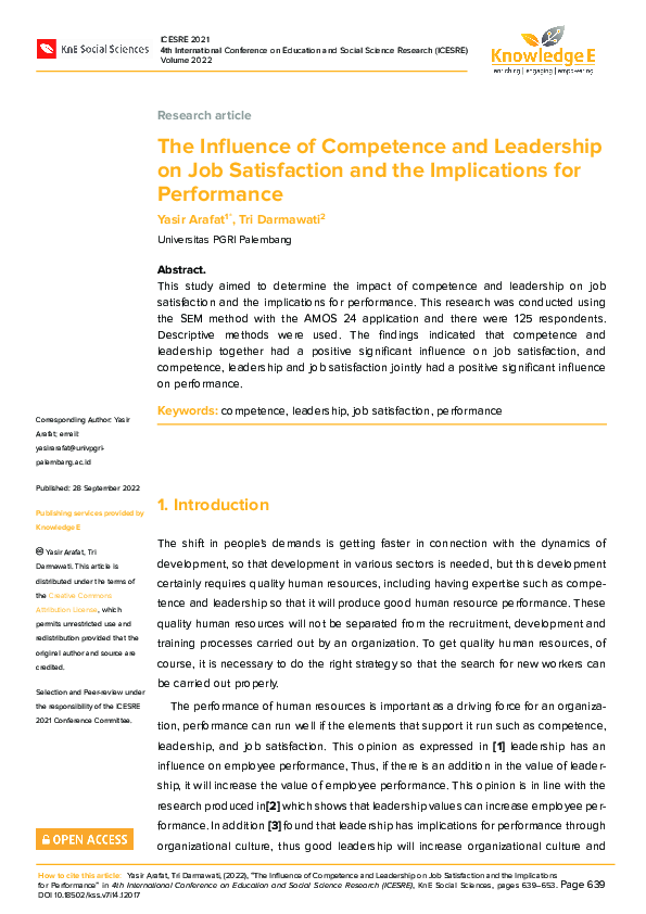 (PDF) The Influence of Competence and Leadership on Job Satisfaction ...
