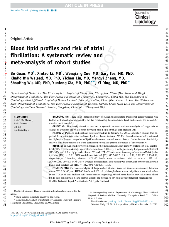 (PDF) Blood lipid profiles and risk of atrial fibrillation: A ...