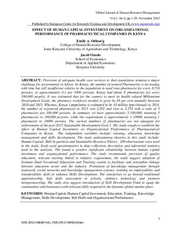 (PDF) Effect of human capital investment on organizational performance ...