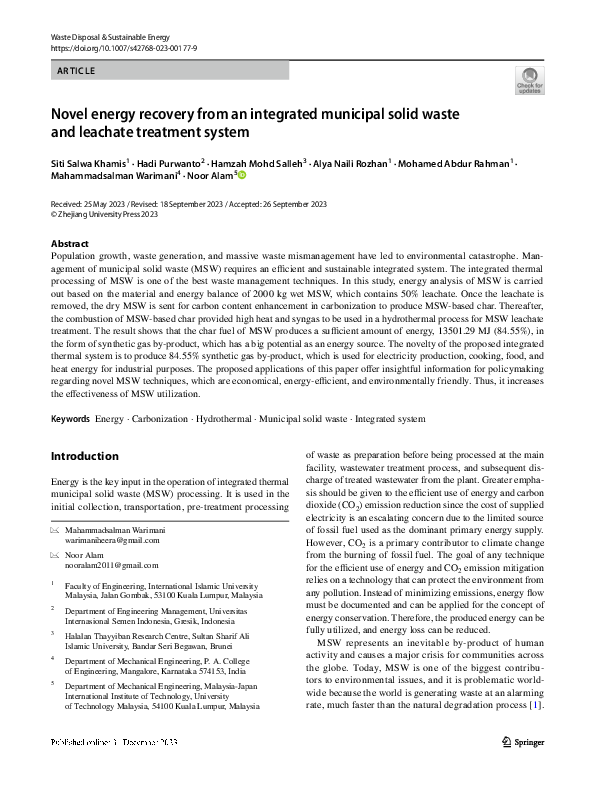 (PDF) Novel energy recovery from an integrated municipal solid waste ...