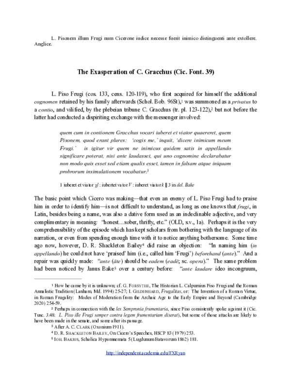 (PDF) The Exasperation of C. Gracchus (Cic. Font. 39)