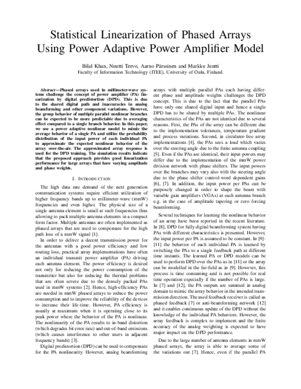 (PDF) Statistical Linearization of Phased Arrays Using Power Adaptive ...