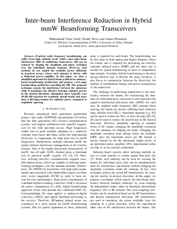 (PDF) Inter-beam Interference Reduction in Hybrid mmW Beamforming ...