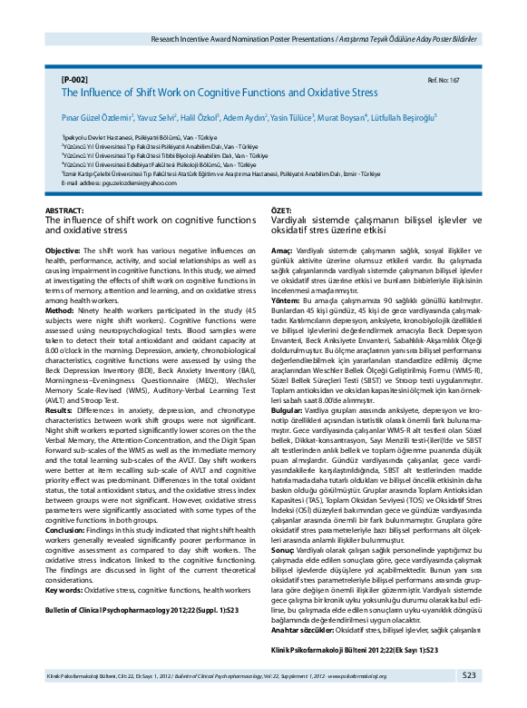 (PDF) The influence of shift work on cognitive functions and oxidative ...