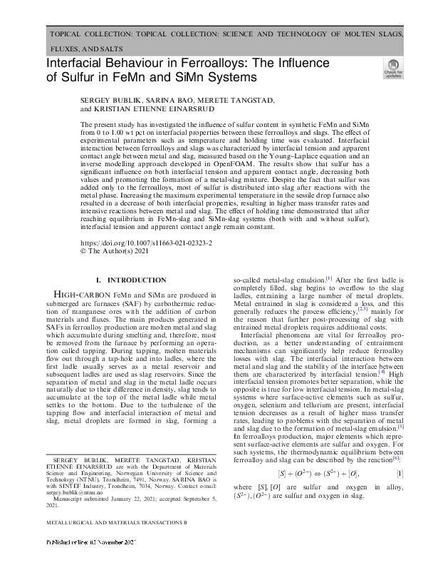 (PDF) Interfacial Behaviour in Ferroalloys: The Influence of Sulfur in ...