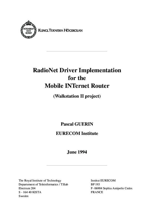 (PDF) Radionet driver implementation for the mobile internet router