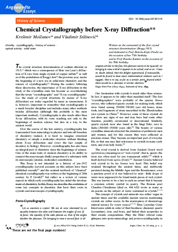 (PDF) Chemical Crystallography before X-ray Diffraction