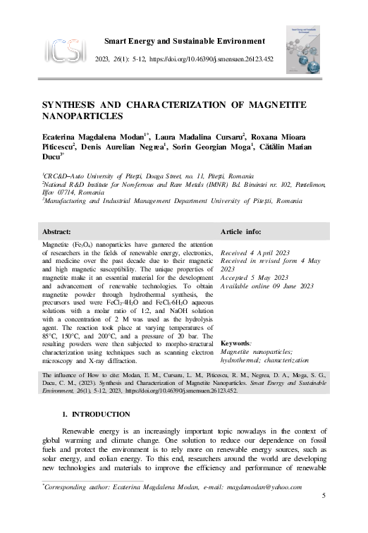 (PDF) Synthesis and Characterization of Magnetite Nanoparticles